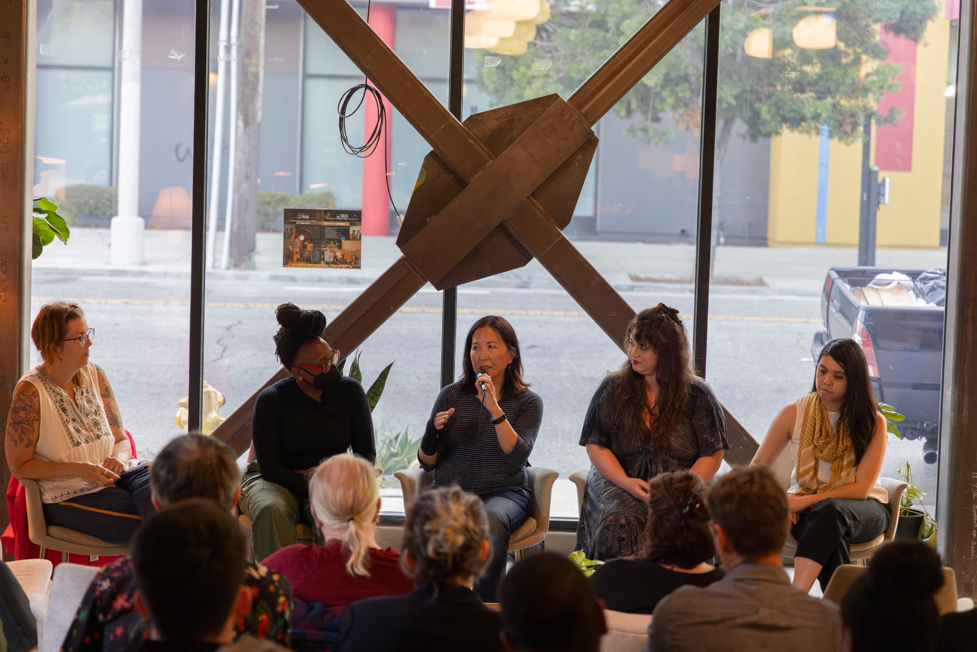 A panel discussion of Burn It Down and Hollywood reform efforts, featuring Mo Ryan, Shernold Edwards, Melinda Hsu, Kether Donohue and Maikiko James.